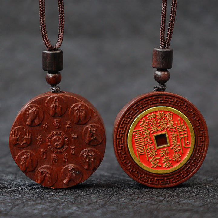 Buddha Stones Fulmine Colpito Legno di Giuggiola Yin Yang Bagua Montagna Fantasmi Spendere Soldi Protezione Collana Pendente