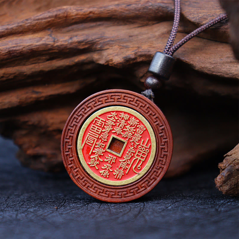 Buddha Stones Fulmine Colpito Legno di Giuggiola Yin Yang Bagua Montagna Fantasmi Spendere Soldi Protezione Collana Pendente