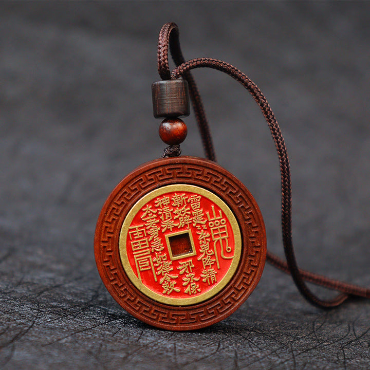 Buddha Stones Fulmine Colpito Legno di Giuggiola Yin Yang Bagua Montagna Fantasmi Spendere Soldi Protezione Collana Pendente