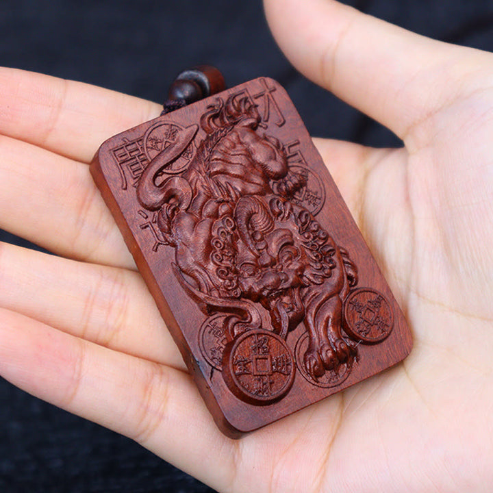 Buddha Stones Naturale Fulmine Colpito Giuggiola Legno PiXiu Moneta di Rame Collana Pendente Portafortuna