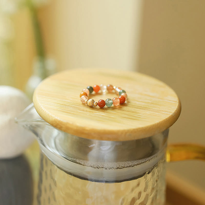 Buddha Stones in rame placcato oro 14k Fu Lu Shou Crystal Peach Moonstone Happiness Wealth