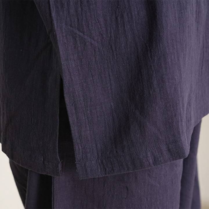 Buddha Stones 2 pezzi scollo a V manica a tre quarti camicia top pantaloni meditazione zen tai chi cotone lino abbigliamento da donna set