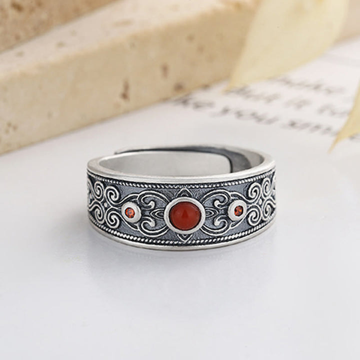 Anello di pensiero logico con nuvole Buddha Stones in argento sterling 925 e agata rossa incastonata - image 5