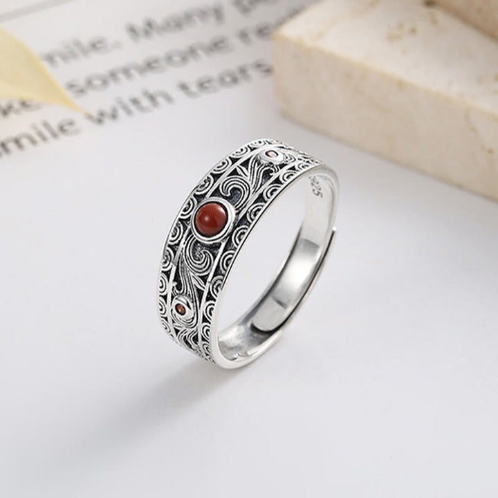Anello di pensiero logico con nuvole Buddha Stones in argento sterling 925 e agata rossa incastonata - image 2