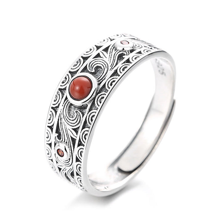 Anello di pensiero logico con nuvole Buddha Stones in argento sterling 925 e agata rossa incastonata - Nuvole di buon auspicio in agata rossa 3,1 g (regolabile) - image 1