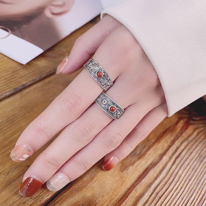 Anello di pensiero logico con nuvole Buddha Stones in argento sterling 925 e agata rossa incastonata - image 7