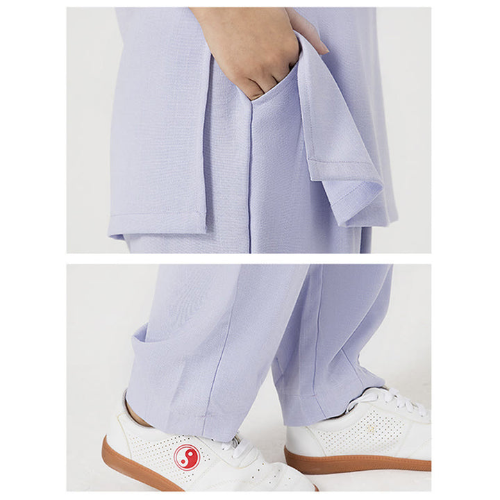 Buddha Stones 2 pezzi bottoni tre quarti manica camicia top pantaloni meditazione zen tai chi cotone lino abbigliamento donna set