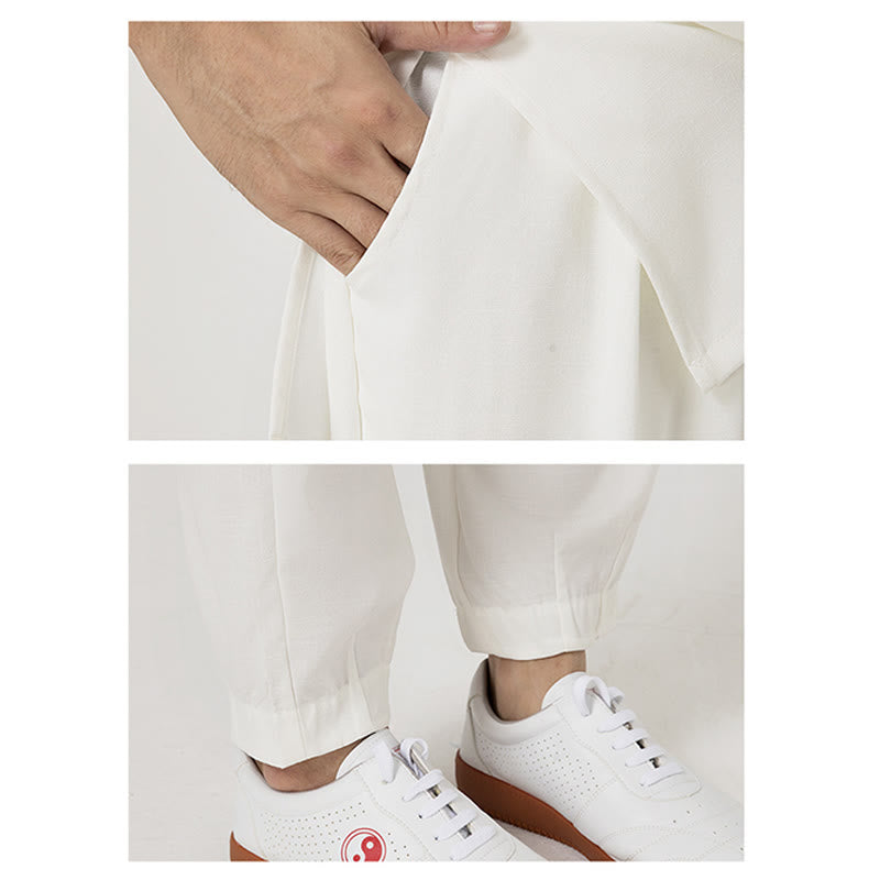 Buddha Stones 2 pezzi bottoni uomo tre quarti manica camicia top pantaloni meditazione zen tai chi cotone lino abbigliamento set