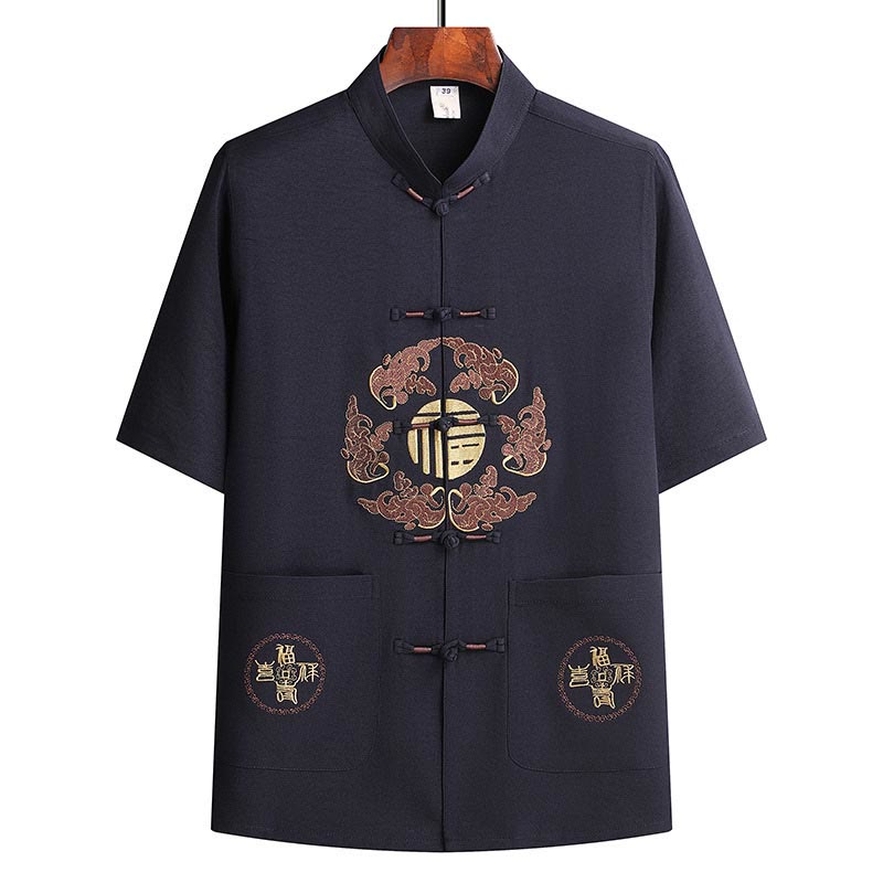 Buddha Stones Fu Character Tang Suit Hanfu Tradizionale Uniforme Manica Corta Top Pantaloni Abbigliamento Uomo Set - image 19