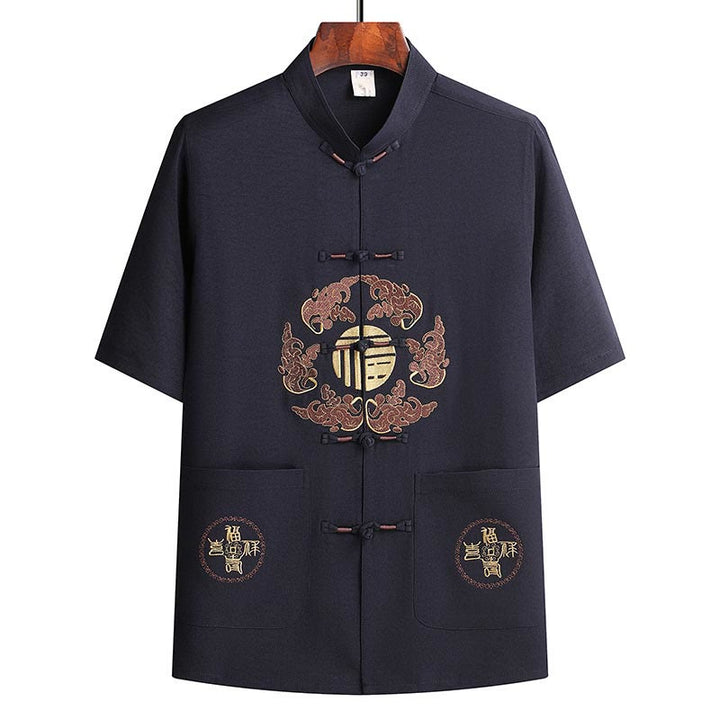 Buddha Stones Fu Character Tang Suit Hanfu Tradizionale Uniforme Manica Corta Top Pantaloni Abbigliamento Uomo Set - image 19