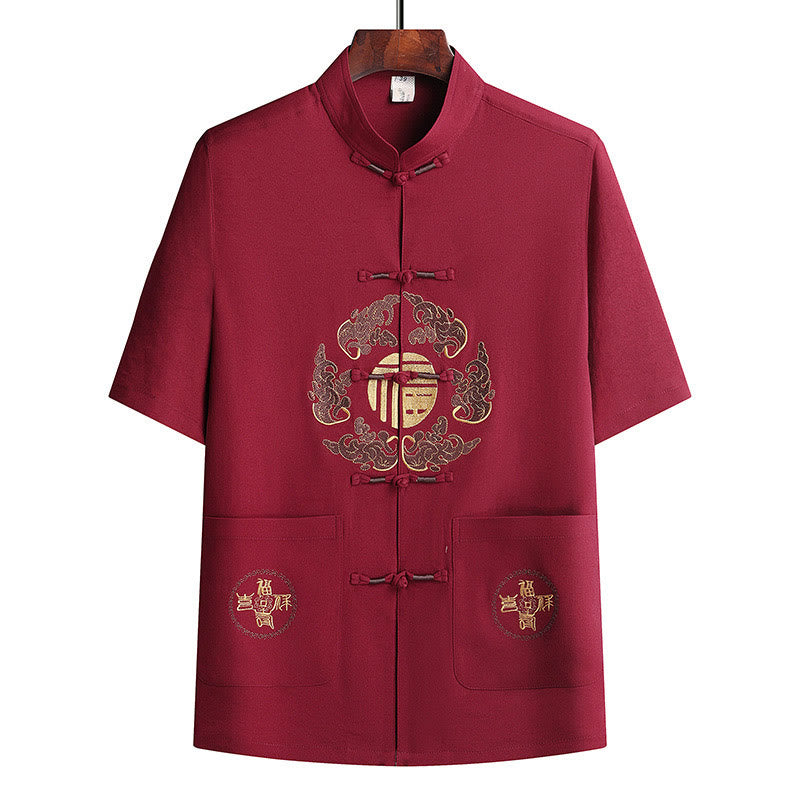 Buddha Stones Fu Character Tang Suit Hanfu Tradizionale Uniforme Manica Corta Top Pantaloni Abbigliamento Uomo Set - image 22