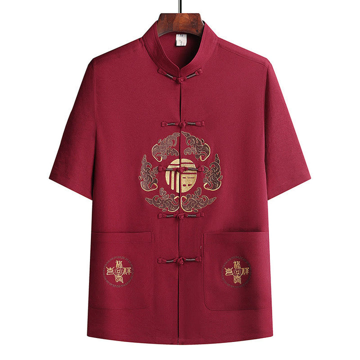 Buddha Stones Fu Character Tang Suit Hanfu Tradizionale Uniforme Manica Corta Top Pantaloni Abbigliamento Uomo Set - image 22