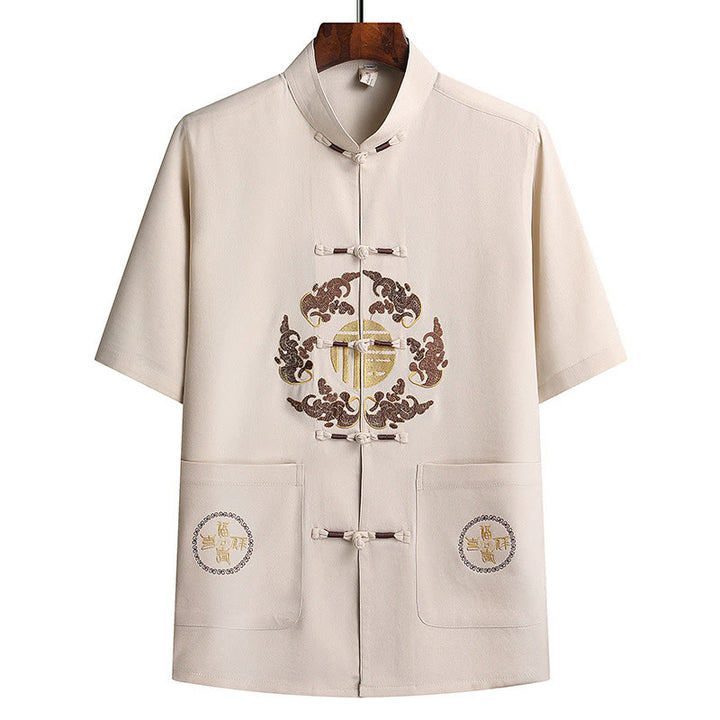 Buddha Stones Fu Character Tang Suit Hanfu Tradizionale Uniforme Manica Corta Top Pantaloni Abbigliamento Uomo Set - image 28