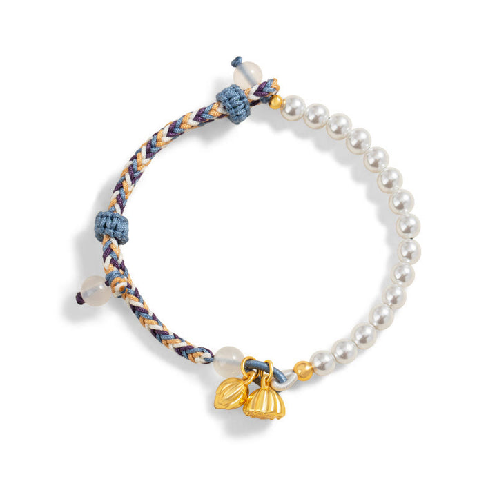 Bracciale Buddha Stones 925 Sterling Silver Lotus Pearl Corda colorata Calcedonio Prosperità