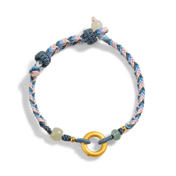 Braccialetto di salute e fortuna in corda lavorata a maglia con giada Hetian in argento sterling 999 Buddha Stones