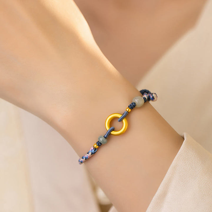 Braccialetto di salute e fortuna in corda lavorata a maglia con giada Hetian in argento sterling 999 Buddha Stones