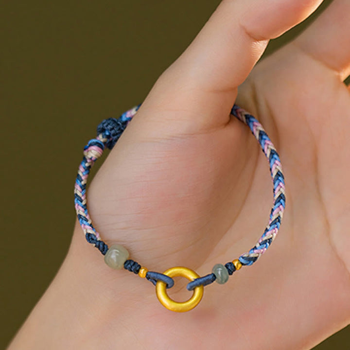 Braccialetto di salute e fortuna in corda lavorata a maglia con giada Hetian in argento sterling 999 Buddha Stones