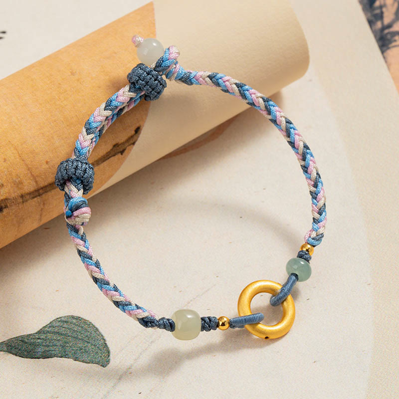 Braccialetto di salute e fortuna in corda lavorata a maglia con giada Hetian in argento sterling 999 Buddha Stones