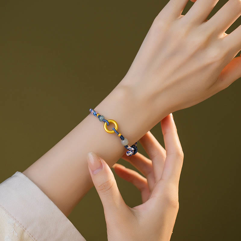 Braccialetto di salute e fortuna in corda lavorata a maglia con giada Hetian in argento sterling 999 Buddha Stones