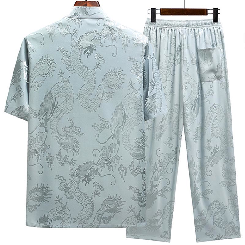 Buddha Stones Modello di drago Abito Tang Hanfu Uniforme tradizionale Maniche corte Pantaloni Abbigliamento Set da uomo