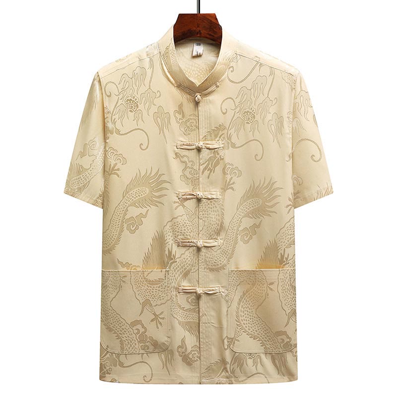 Buddha Stones Modello di drago Abito Tang Hanfu Uniforme tradizionale Maniche corte Pantaloni Abbigliamento Set da uomo - image 15