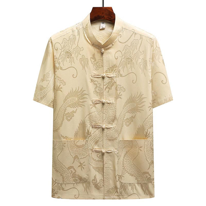 Buddha Stones Modello di drago Abito Tang Hanfu Uniforme tradizionale Maniche corte Pantaloni Abbigliamento Set da uomo - image 15