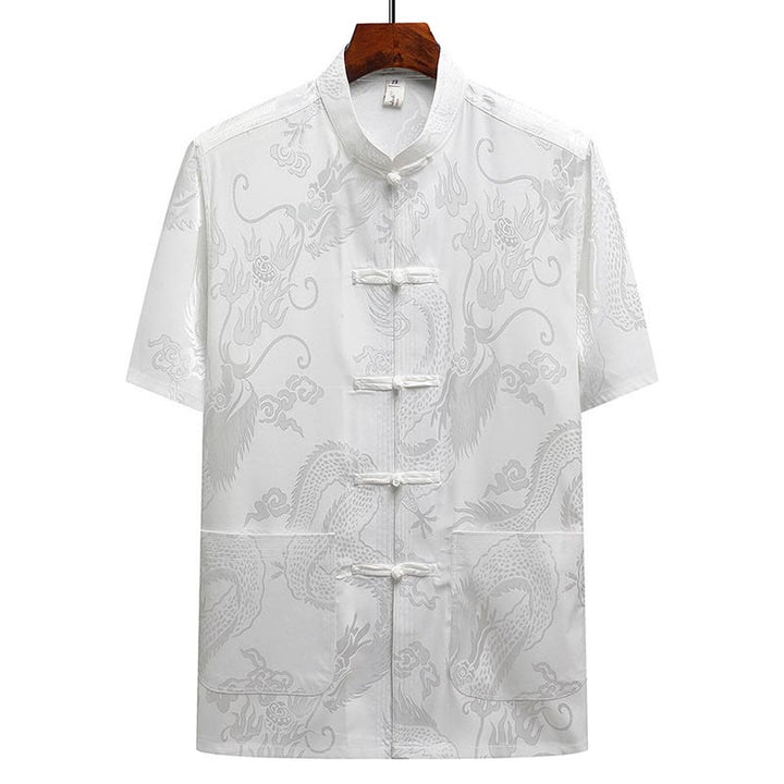 Buddha Stones Modello di drago Abito Tang Hanfu Uniforme tradizionale Maniche corte Pantaloni Abbigliamento Set da uomo
