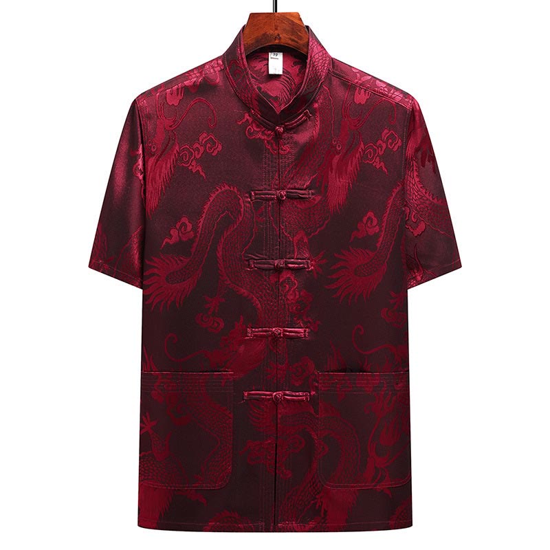 Buddha Stones Modello di drago Abito Tang Hanfu Uniforme tradizionale Maniche corte Pantaloni Abbigliamento Set da uomo - image 21