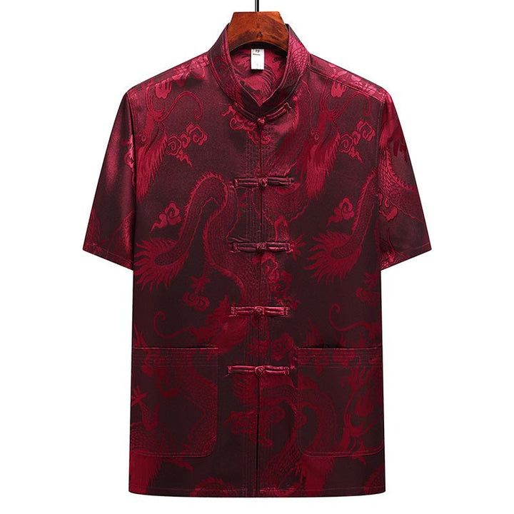 Buddha Stones Modello di drago Abito Tang Hanfu Uniforme tradizionale Maniche corte Pantaloni Abbigliamento Set da uomo - image 21