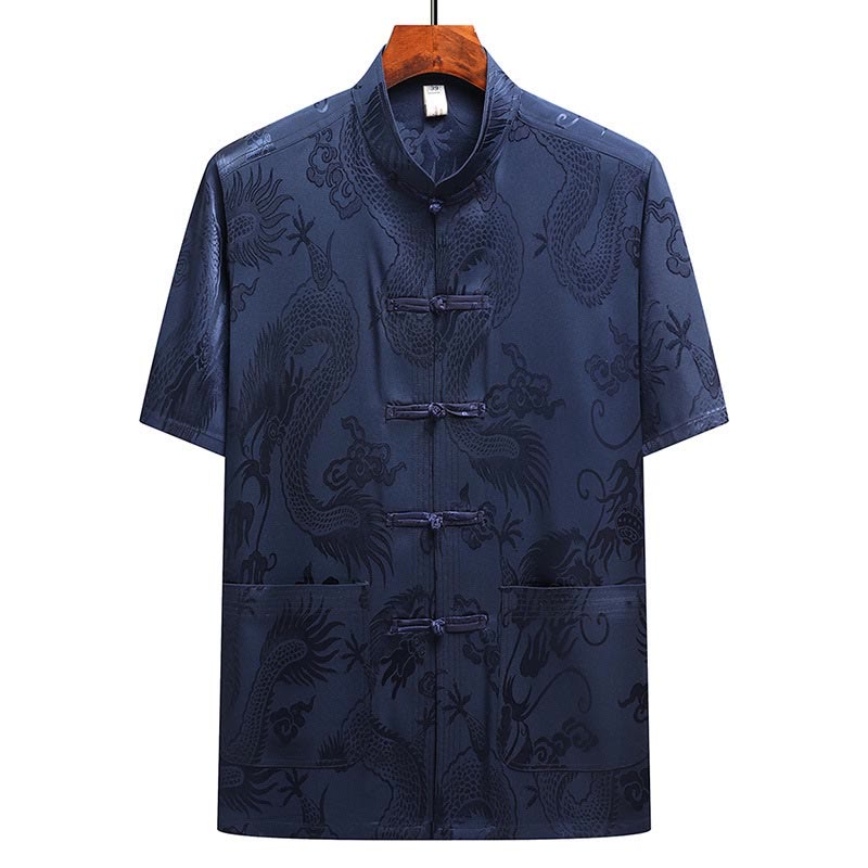 Buddha Stones Modello di drago Abito Tang Hanfu Uniforme tradizionale Maniche corte Pantaloni Abbigliamento Set da uomo - image 25