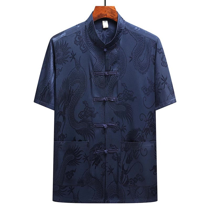 Buddha Stones Modello di drago Abito Tang Hanfu Uniforme tradizionale Maniche corte Pantaloni Abbigliamento Set da uomo - image 25