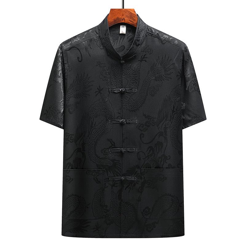 Buddha Stones Modello di drago Abito Tang Hanfu Uniforme tradizionale Maniche corte Pantaloni Abbigliamento Set da uomo