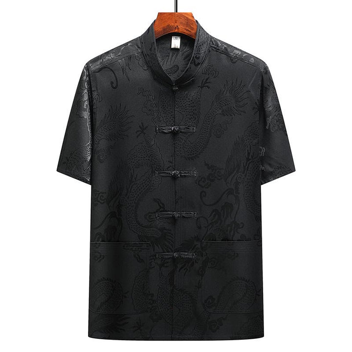 Buddha Stones Modello di drago Abito Tang Hanfu Uniforme tradizionale Maniche corte Pantaloni Abbigliamento Set da uomo