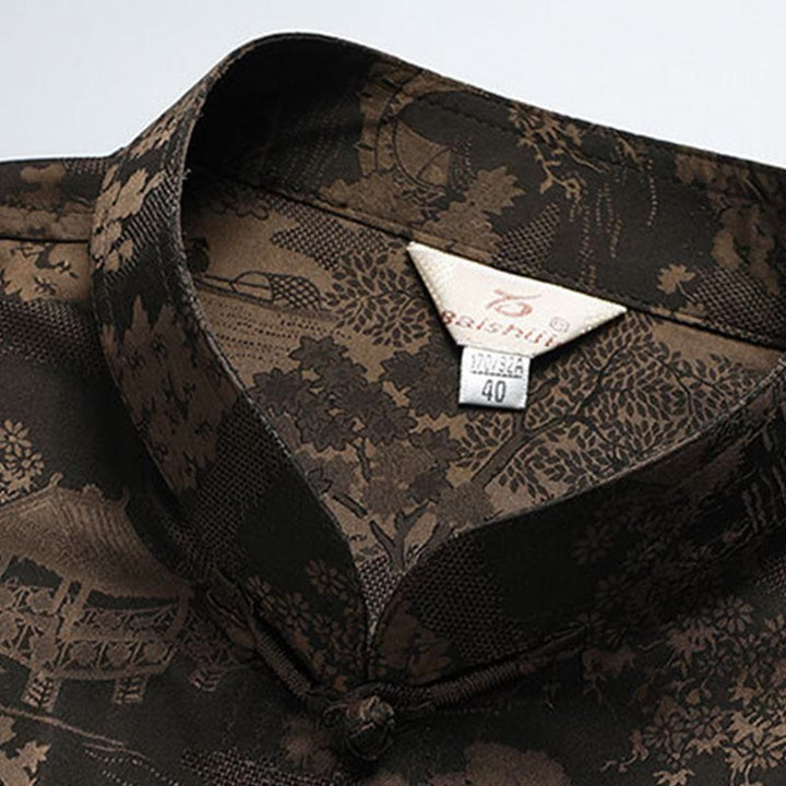 Buddha Stones Pino Padiglione Giardino Tang Suit Hanfu Tradizionale Uniforme Manica Corta Top Pantaloni Abbigliamento Uomo Set - image 4