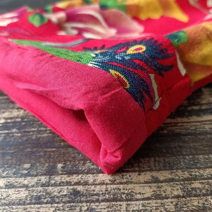 Giacca camicia a maniche lunghe in lino di cotone con bottoni a rana, etnica, con fiori rossi, peonia e tasche , Buddha Stones