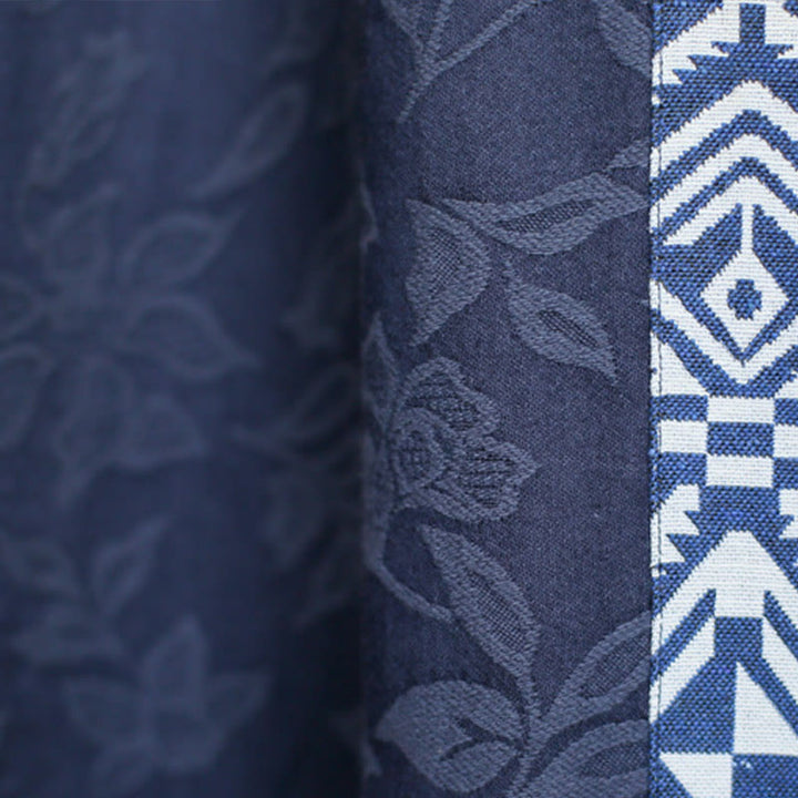 Abito midi in jacquard con ricamo di fiori blu Buddha Stones , abito in cotone con maniche a tre quarti e tasche