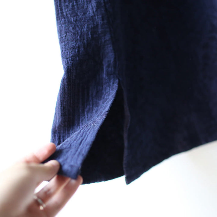 Abito midi in jacquard con fiori e Buddha Stones, abito in cotone e lino a maniche lunghe, pantaloni a gamba larga con tasche - image 14