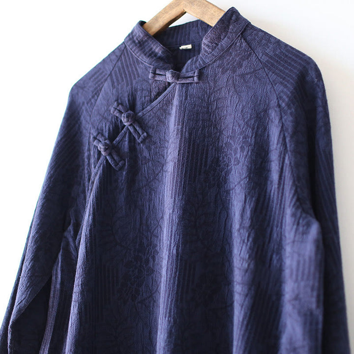 Abito midi in jacquard con fiori e Buddha Stones, abito in cotone e lino a maniche lunghe, pantaloni a gamba larga con tasche - image 9