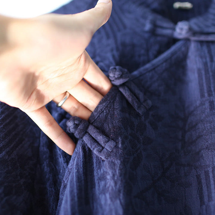 Abito midi in jacquard con fiori e Buddha Stones, abito in cotone e lino a maniche lunghe, pantaloni a gamba larga con tasche