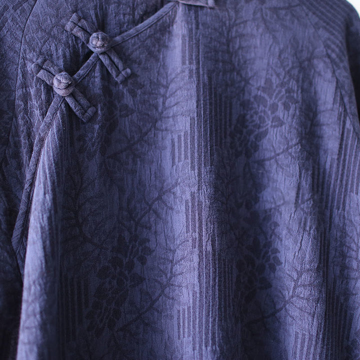 Abito midi in jacquard con fiori e Buddha Stones, abito in cotone e lino a maniche lunghe, pantaloni a gamba larga con tasche
