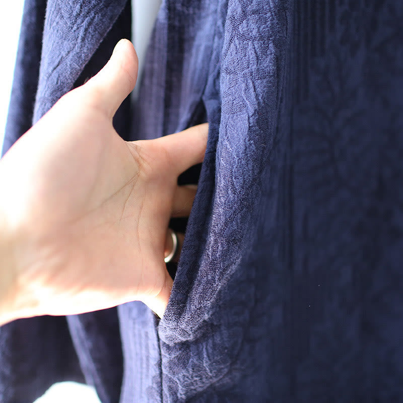 Abito midi jacquard con motivo floreale Buddha Stones, maniche lunghe, in cotone e lino, pantaloni a gamba larga con tasche. - image 10