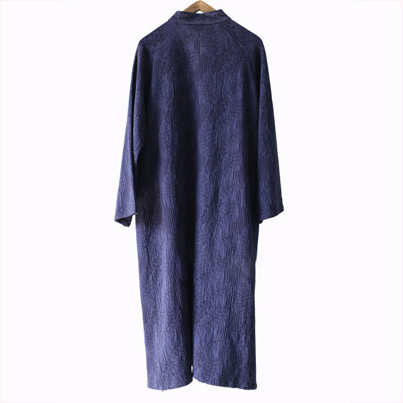 Abito midi in jacquard con fiori e Buddha Stones, abito in cotone e lino a maniche lunghe, pantaloni a gamba larga con tasche