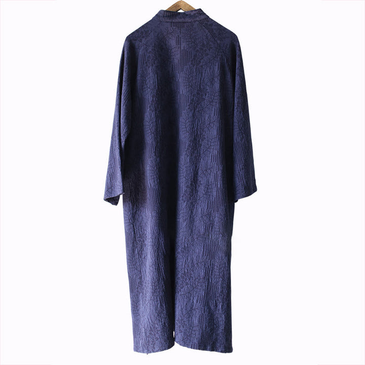 Abito midi in jacquard con fiori e Buddha Stones, abito in cotone e lino a maniche lunghe, pantaloni a gamba larga con tasche