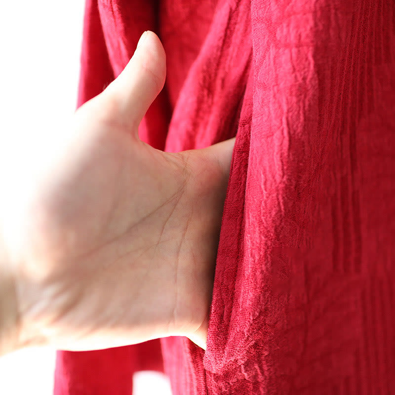 Abito midi in jacquard con fiori e Buddha Stones, abito in cotone e lino a maniche lunghe, pantaloni a gamba larga con tasche - image 24