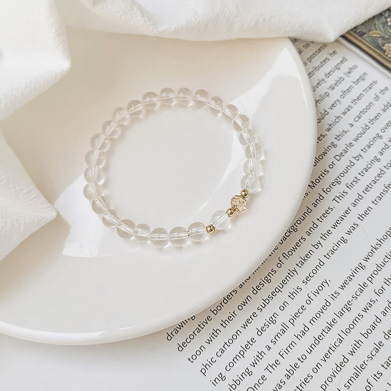 Buddha Stones Braccialetto di guarigione di cristallo blu di acquamarina di rame placcato oro 14K bianco di agata bianca