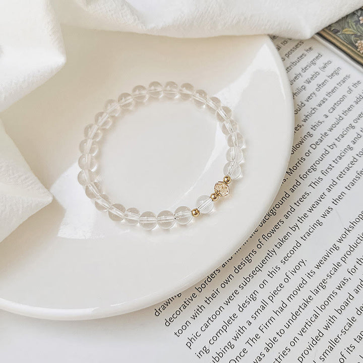 Buddha Stones Braccialetto di guarigione di cristallo blu di acquamarina di rame placcato oro 14K bianco di agata bianca