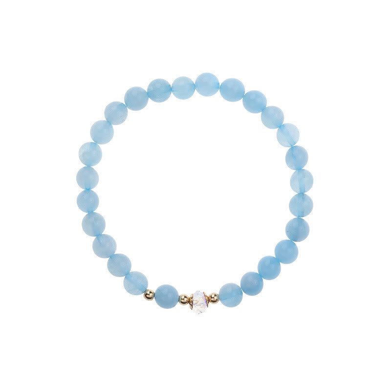Buddha Stones Braccialetto di guarigione di cristallo blu di acquamarina di rame placcato oro 14K bianco di agata bianca