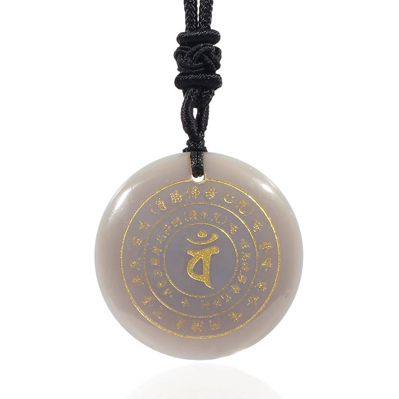 Buddha Stones Vairocana Tathagata Mantra Sanscrito Vari Cristalli Ossidiana Nera Avventurina Verde Forza Collana Pendente