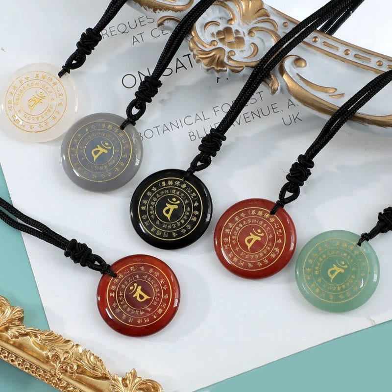 Buddha Stones Vairocana Tathagata Mantra Sanscrito Vari Cristalli Ossidiana Nera Avventurina Verde Forza Collana Pendente