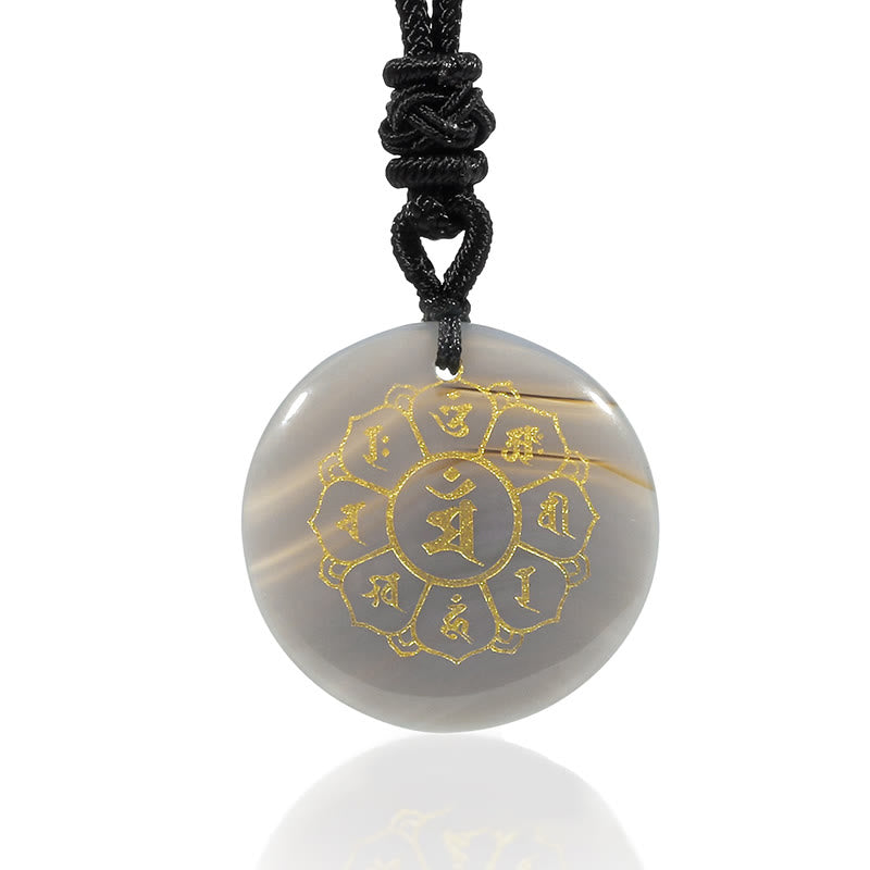 Buddha Stones Om Mani Padme Hum Naturale Vari Cristallo Ossidiana Nera Forza Collana Pendente
